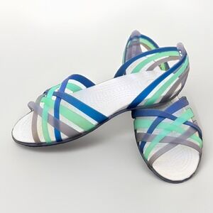 Crocs Huarache Flats Womens US 7 Multicolor Cross Straps Slip On Peep Toe Beachy